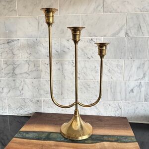 Vintage MCM Brass 3 Branch Tiered Candelabra